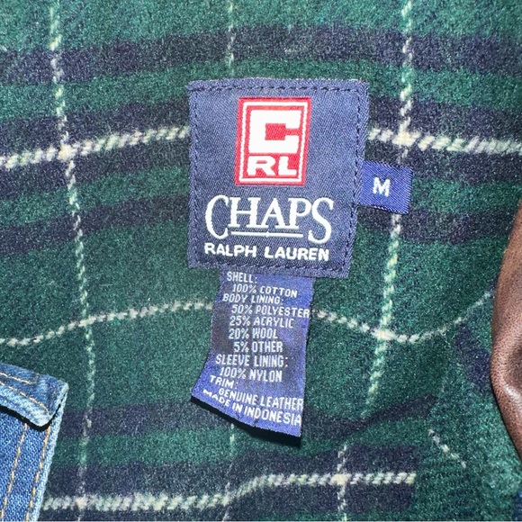 VTG Men's Chaps Ralph Lauren Blue Denim Jacket Leather Collar Flannel Lined sz M - Picture 4 of 6